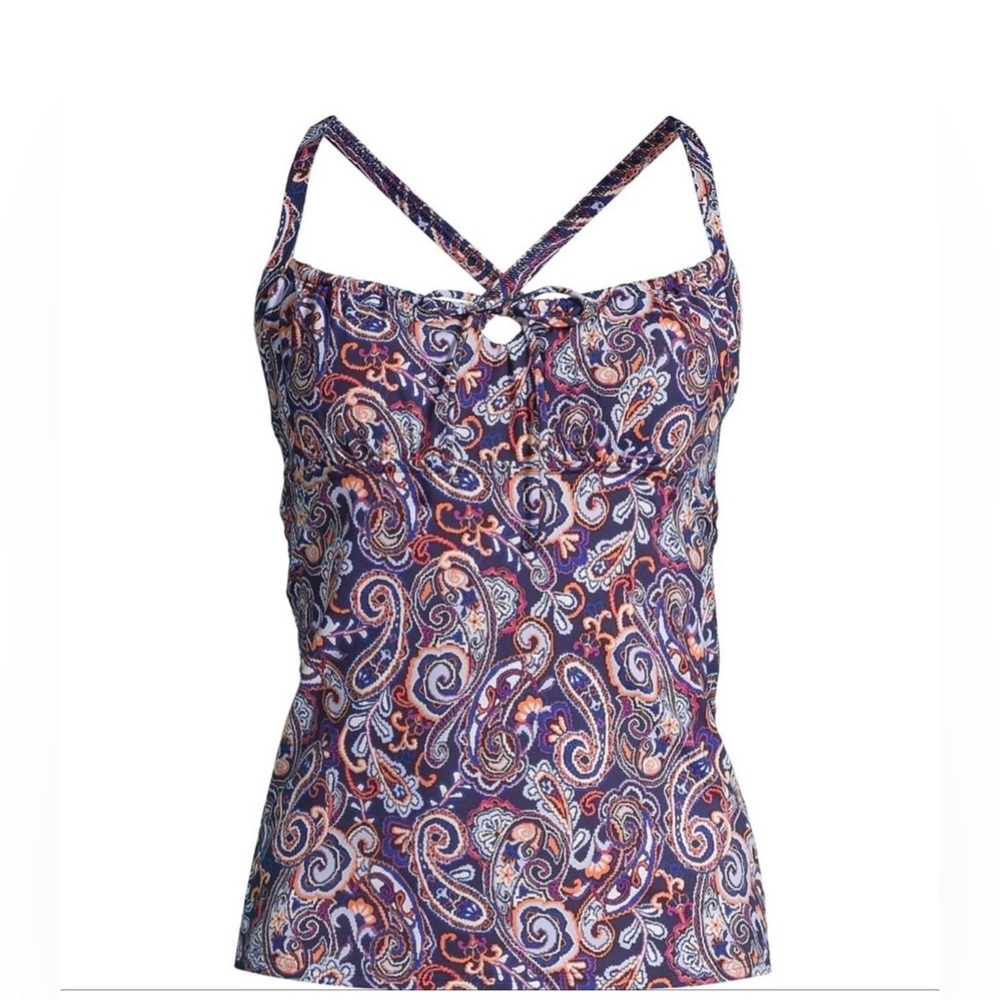 New Lands' End Size 12 Underwire Wrap Tie Tankini Set High Waist Retro Paisley - Picture 2 of 13